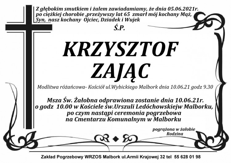 Zmarł Krzysztof Zając. Żył 65 lat.