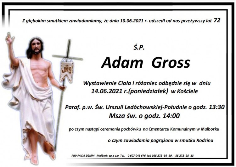 Zmarł Adam Gross. Żył 72 lata.