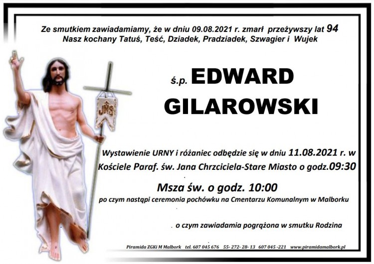 Zmarł Edward Gilarowski. Żył 94 lata.