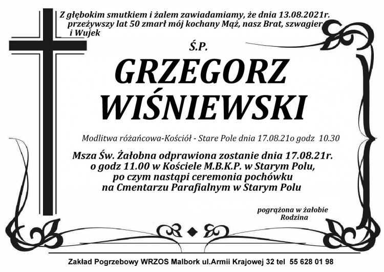 Zmarł Grzegorz Wiśniewski. Żył 50 lat.
