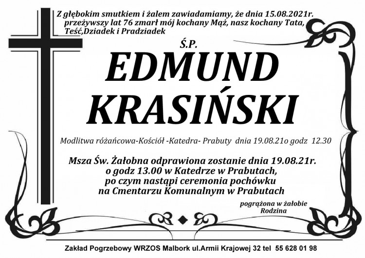 Zmarł Edmund Krasiński. Żył 76 lat.