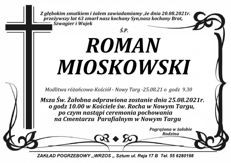 Zmarł Roman Mioskowski. Żył 63 lata.