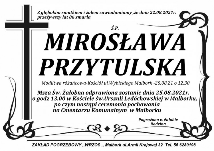 Zmarła Mirosława Przytulska. Żyła 86 lat.