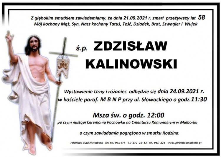 Zmarł Zdzisław Kalinowski. Żył 58 lat.