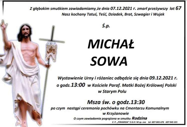 Zmarł Michał Sowa. Żył 67 lat.