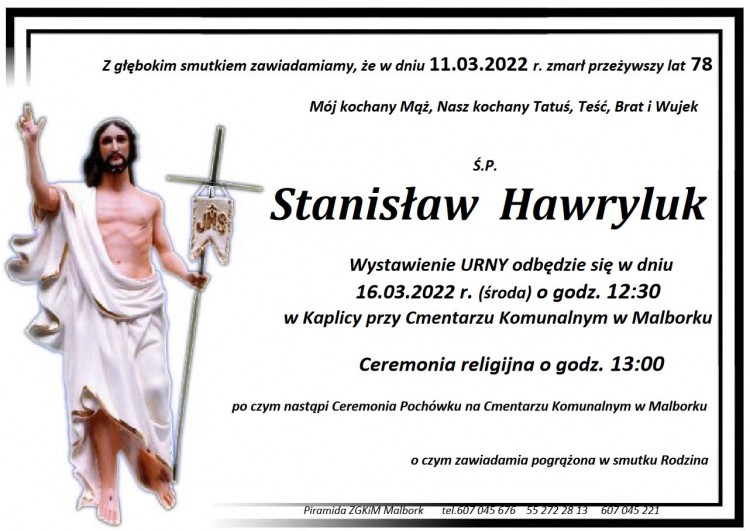 Zmarł Stanisław Hawryluk. Żył 78 lat.