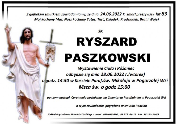 Zmarł Ryszard Paszkowski. Żył 83 lata.