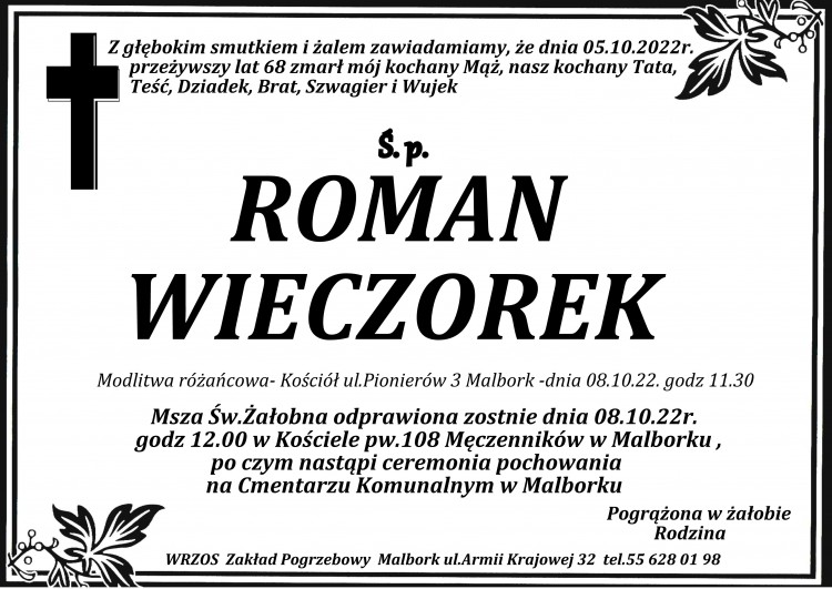 Zmarł Roman Wieczorek. Żył 68 lat.