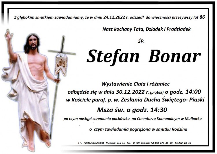 Zmarł Stefan Bonar. Miał 86 lat.