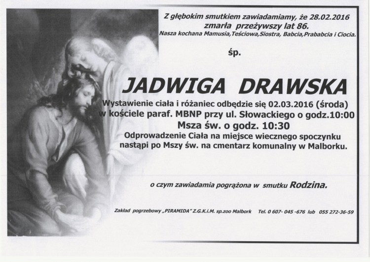 Zmarła Jadwiga Drawska. Żyła 86 lat.