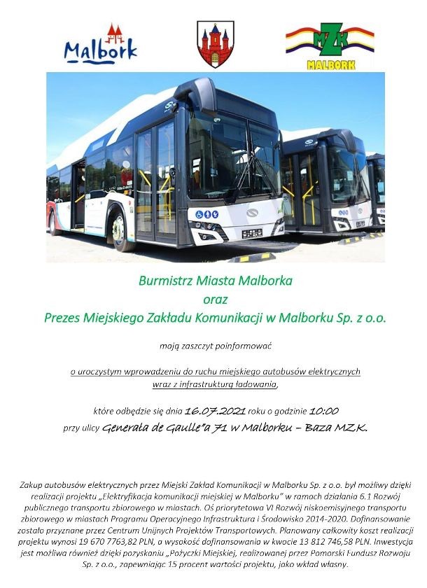 Malbork. Od piątku w trasę wyjadą nowe autobusy elektryczne.