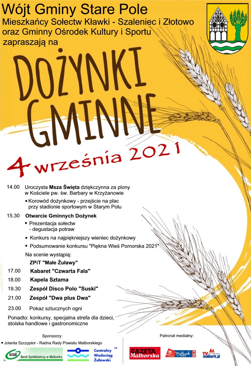 Gmina Stare Pole zaprasza do wzięcia udziału w uroczystościach dożynkowych.