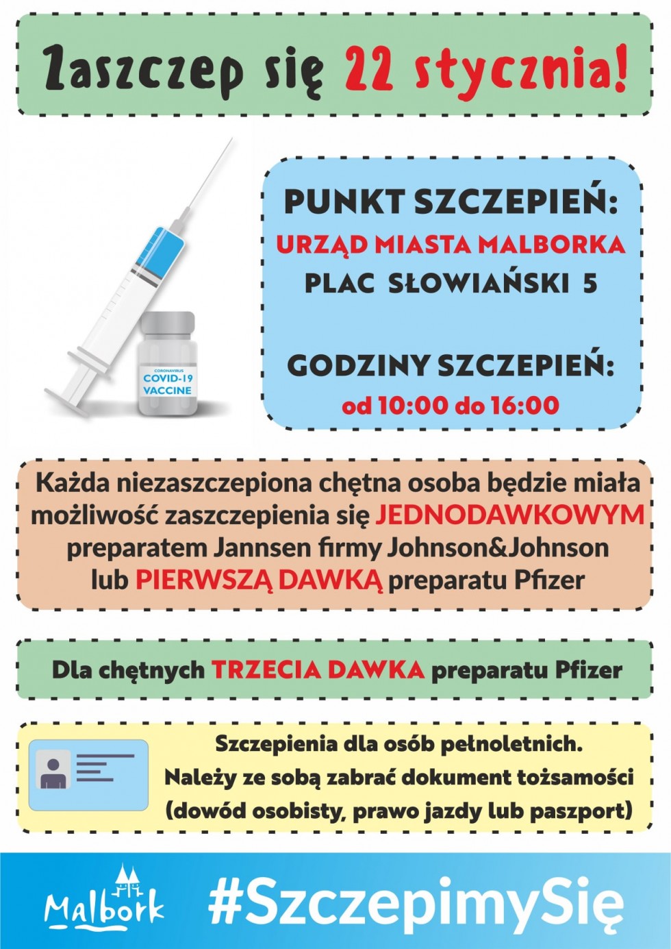 Malbork. Skorzystaj z darmowego szczepienia przeciwko COVID-19.