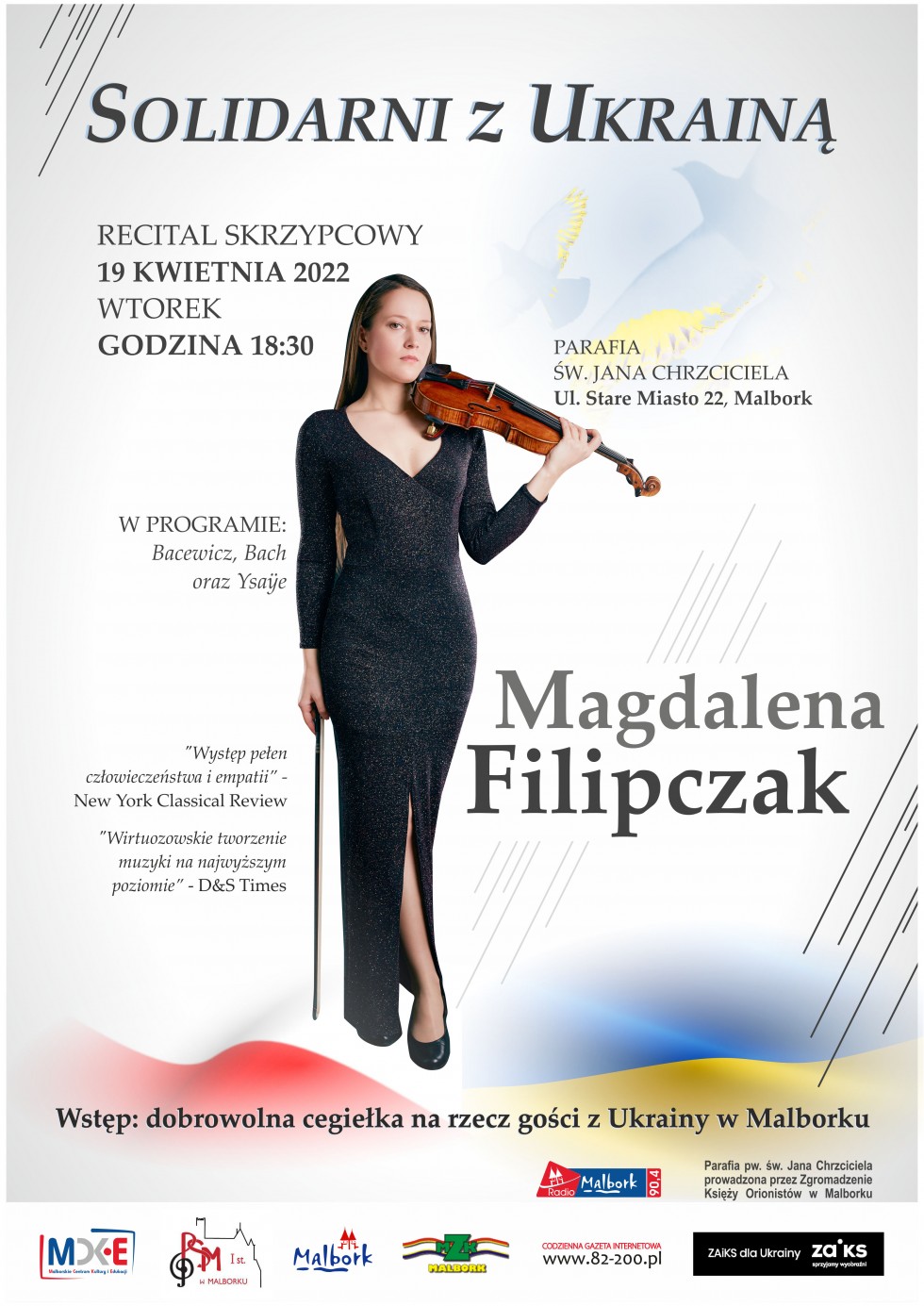 Malbork. Koncert Solidarni z Ukrainą – wystąpi Magdalena Filipczak.