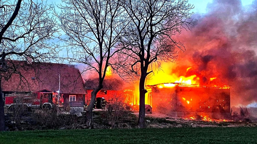 Gmina Stegna. Z pożarem stodoły walczyło 14 zastępów straży pożarnej.
