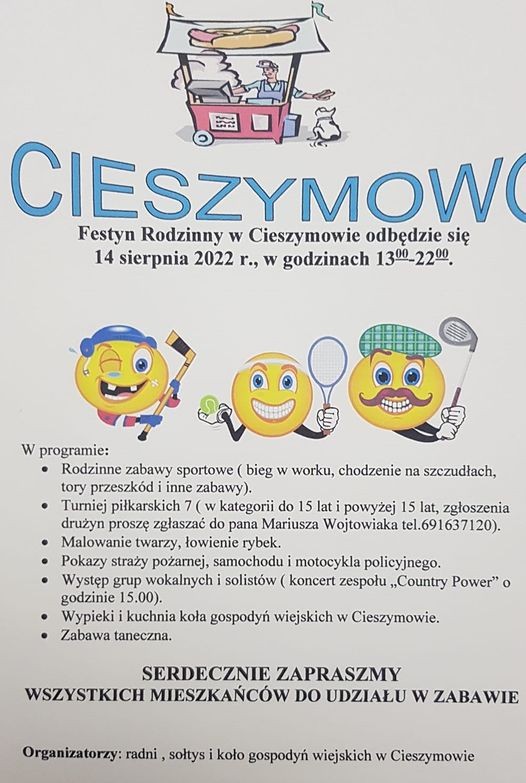 Powiat sztumski. Powraca Festyn Rodzinny w Cieszymowie. Szczegóły na plakacie.
