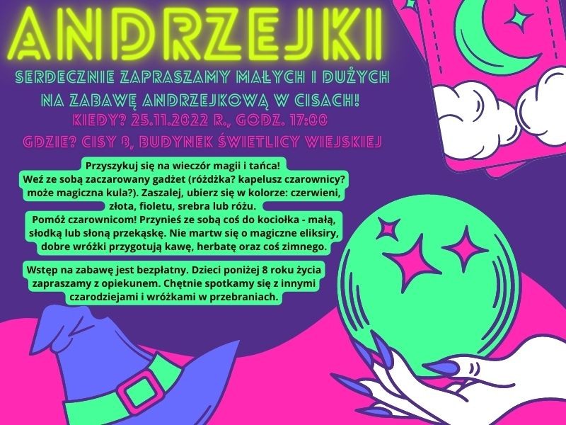 Gmina Malbork zaprasza dzieci na wspólną zabawę andrzejkową. Szczegóły na plakacie.