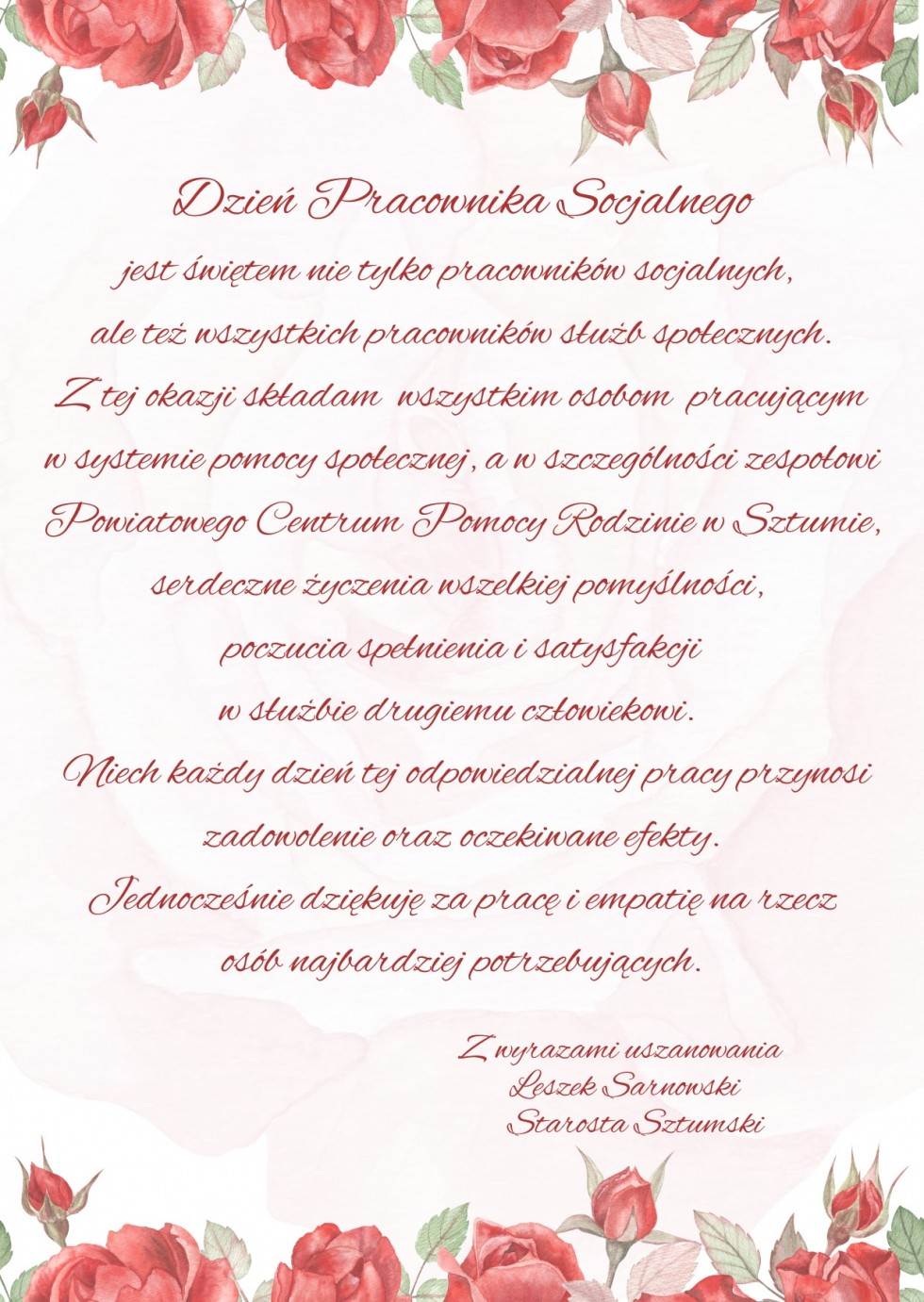Sztum. 21 listopada – Dzień Pracownika Socjalnego.