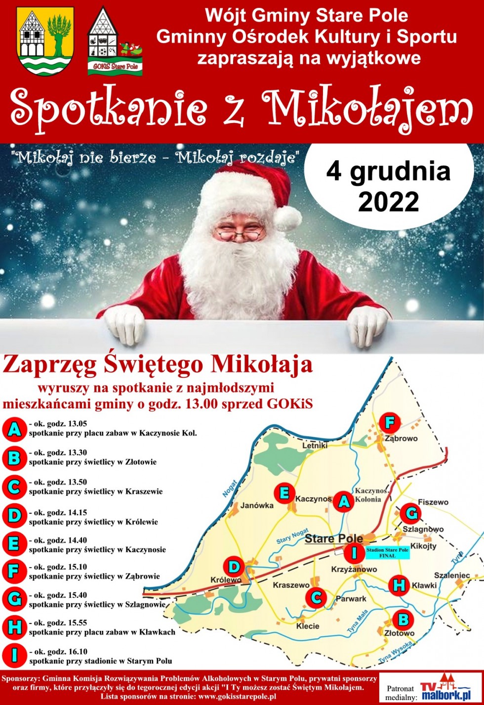 Gmina Stare Pole. Zaprzęg Św. Mikołaja wkrótce wyruszy na spotkanie z dziećmi. Znamy trasę przejazdu.