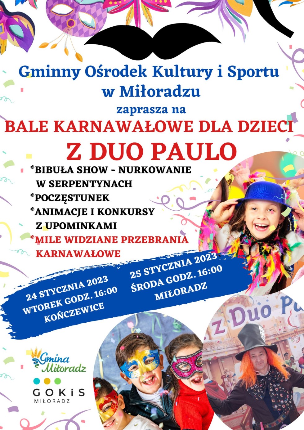 Gmina Miłoradz. Ferie zimowe pełne ciekawych atrakcji. Szczegóły na plakatach.