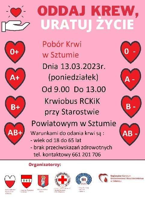 Sztum. Zostań bohaterem - oddaj krew, uratuj życie.