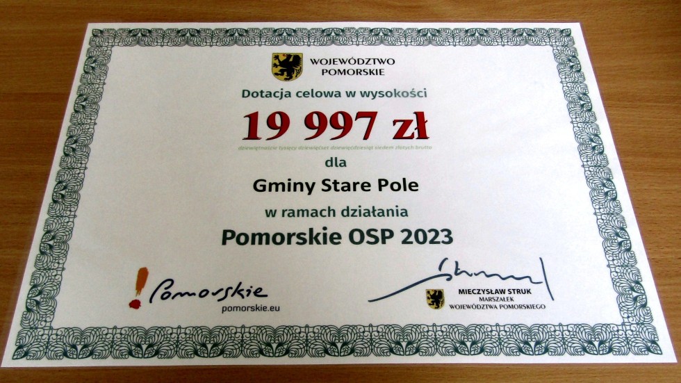 Dofinansowanie dla strażaków ochotników ze Starego Pola i Ząbrowa.