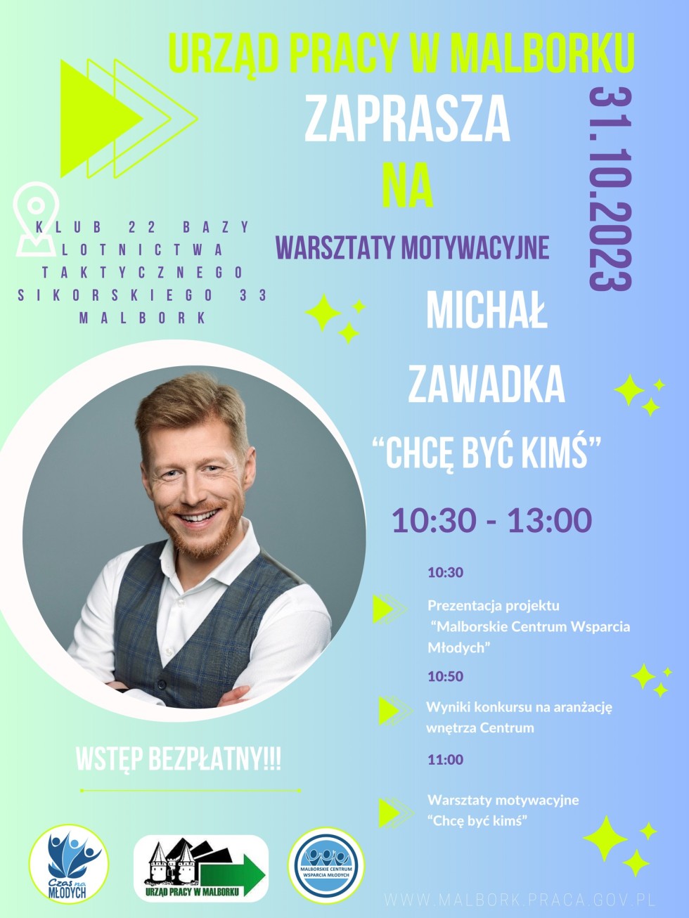 Malbork. Warsztaty motywacyjne z Michałem Zawadką – mówcą inspiracyjno-motywacyjnym.