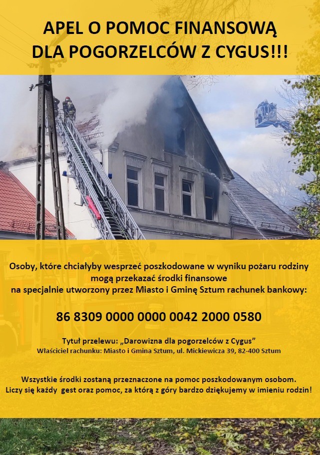 Apel o pomoc dla pogorzelców z Cygus.