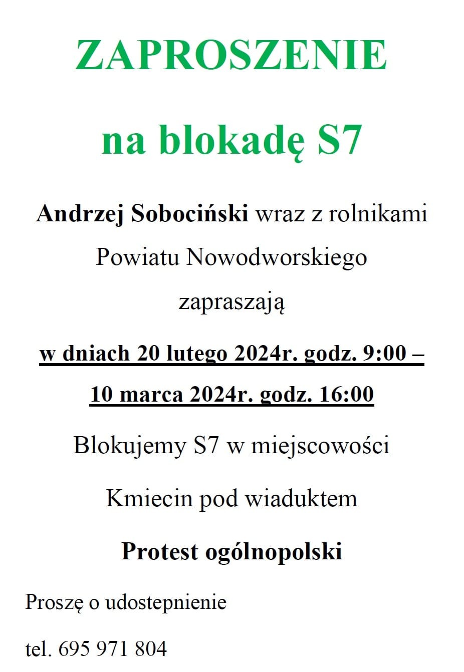 Nowy Dwór Gdański. Od wtorku protest rolników – zablokują S7.
