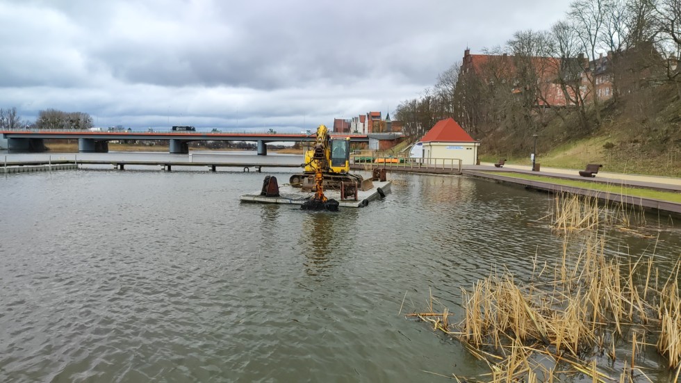 Malbork. Trwa oczyszczanie dna Nogatu na kąpielisku miejskim z Budżetu Obywatelskiego. Zobacz foto i wideo z drona TvMalbork