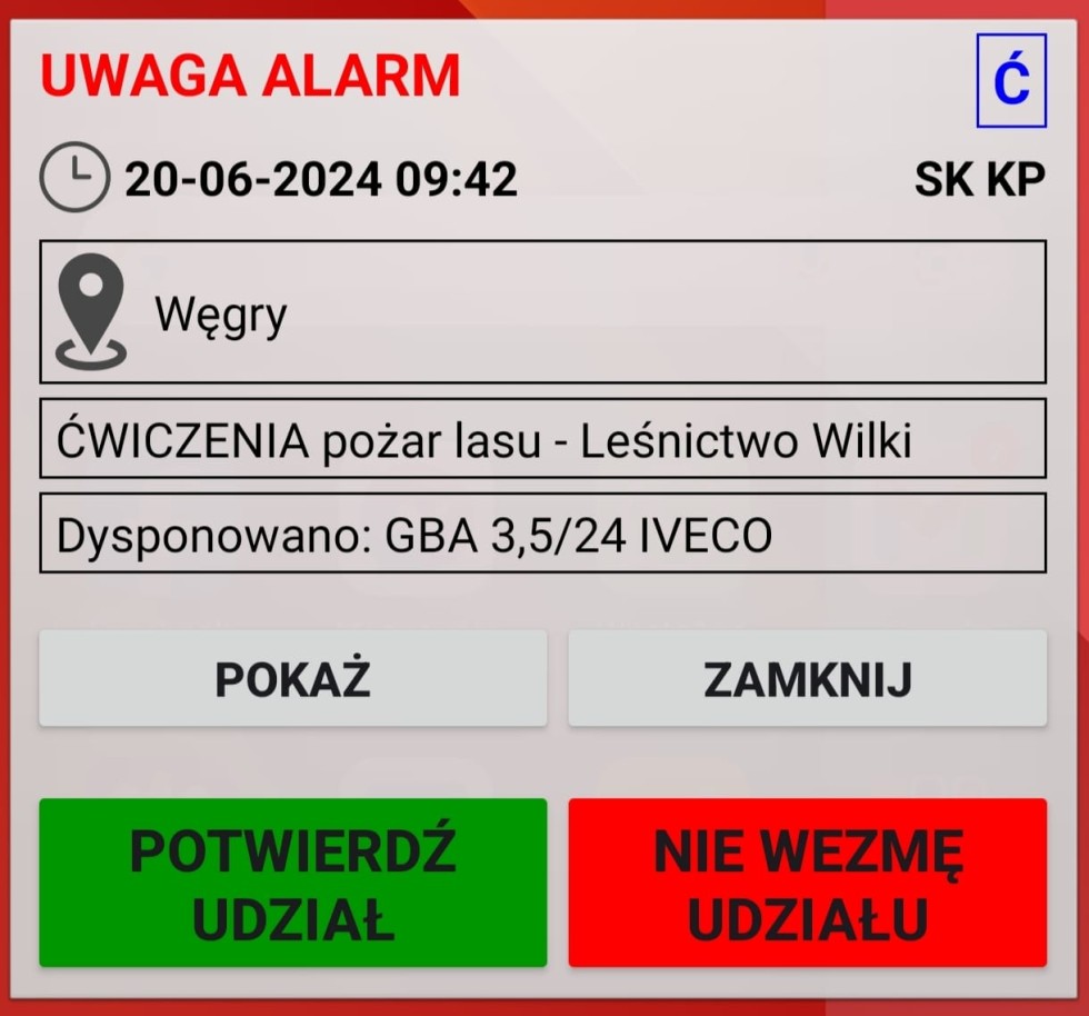 Powiat sztumski. Pożar lasu – ćwiczenia strażackie.