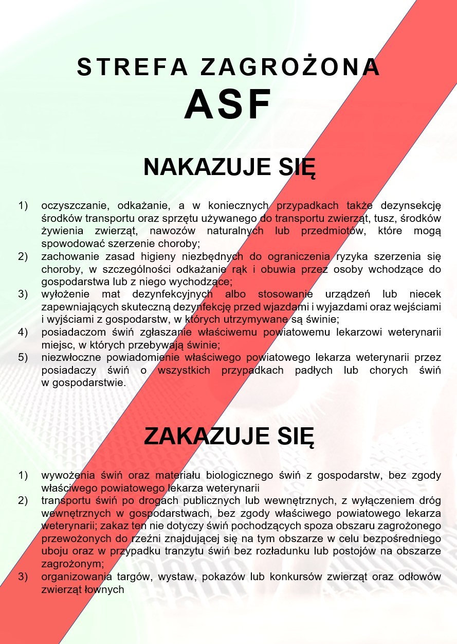 WAŻNE! Strefa zapowietrzona i zagrożona ASF w powiecie sztumskim.