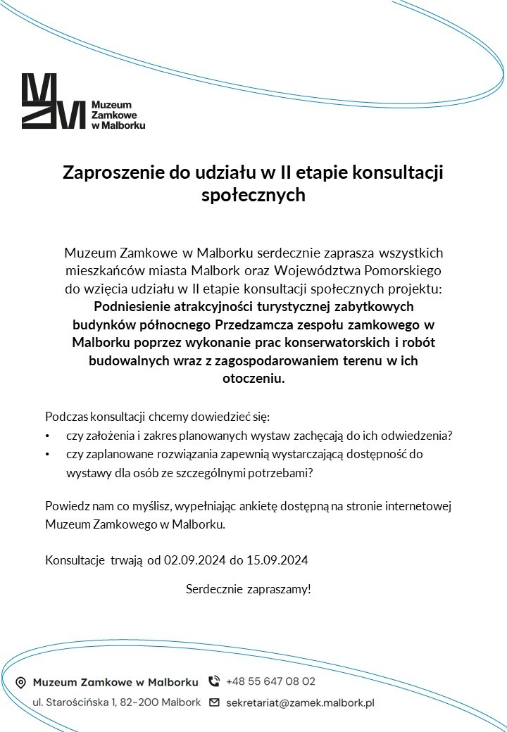 Muzeum Zamkowe w Malborku zachęca do udziału w konsultacjach społecznych.