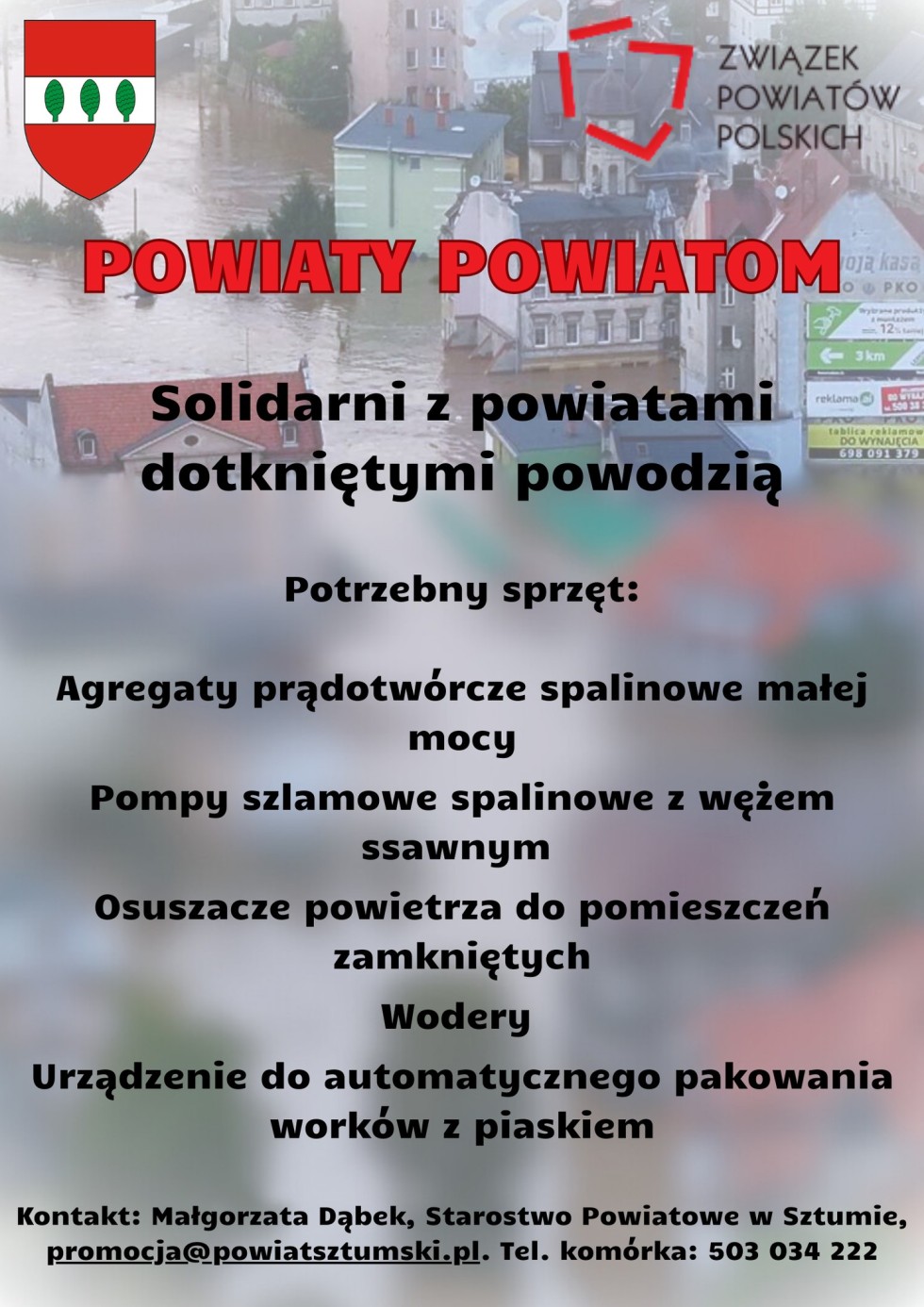 Powiaty powiatom - Powiat Sztumski solidarny z dotkniętymi powodzią.