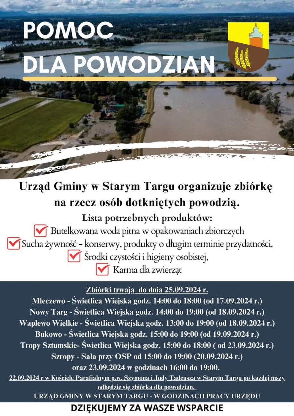 Powiat Sztumski dla powodzian – sprawdź, gdzie są punkty zbiórek.