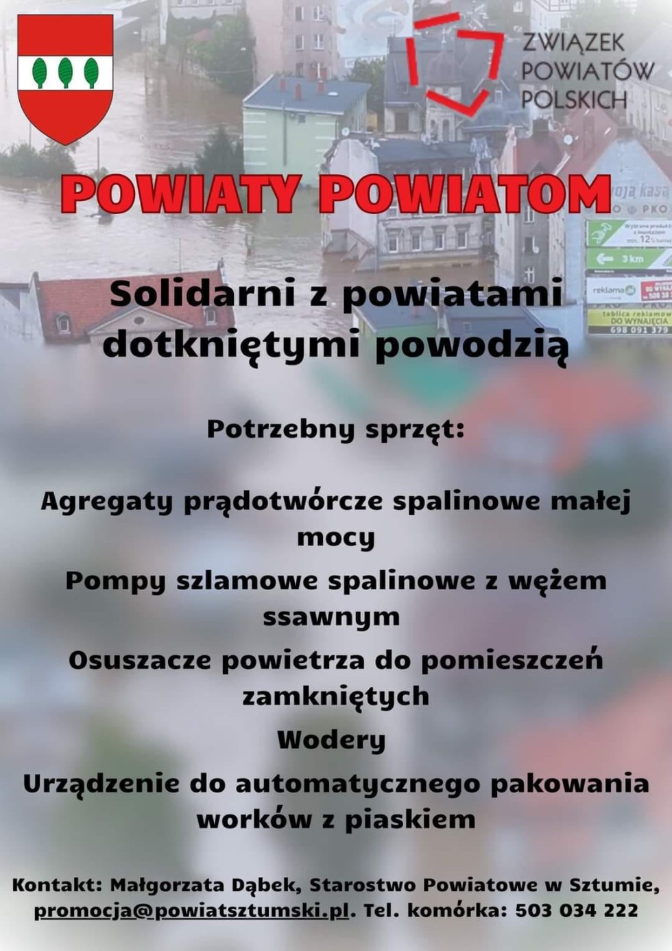 Powiat Sztumski dla powodzian – sprawdź, gdzie są punkty zbiórek.