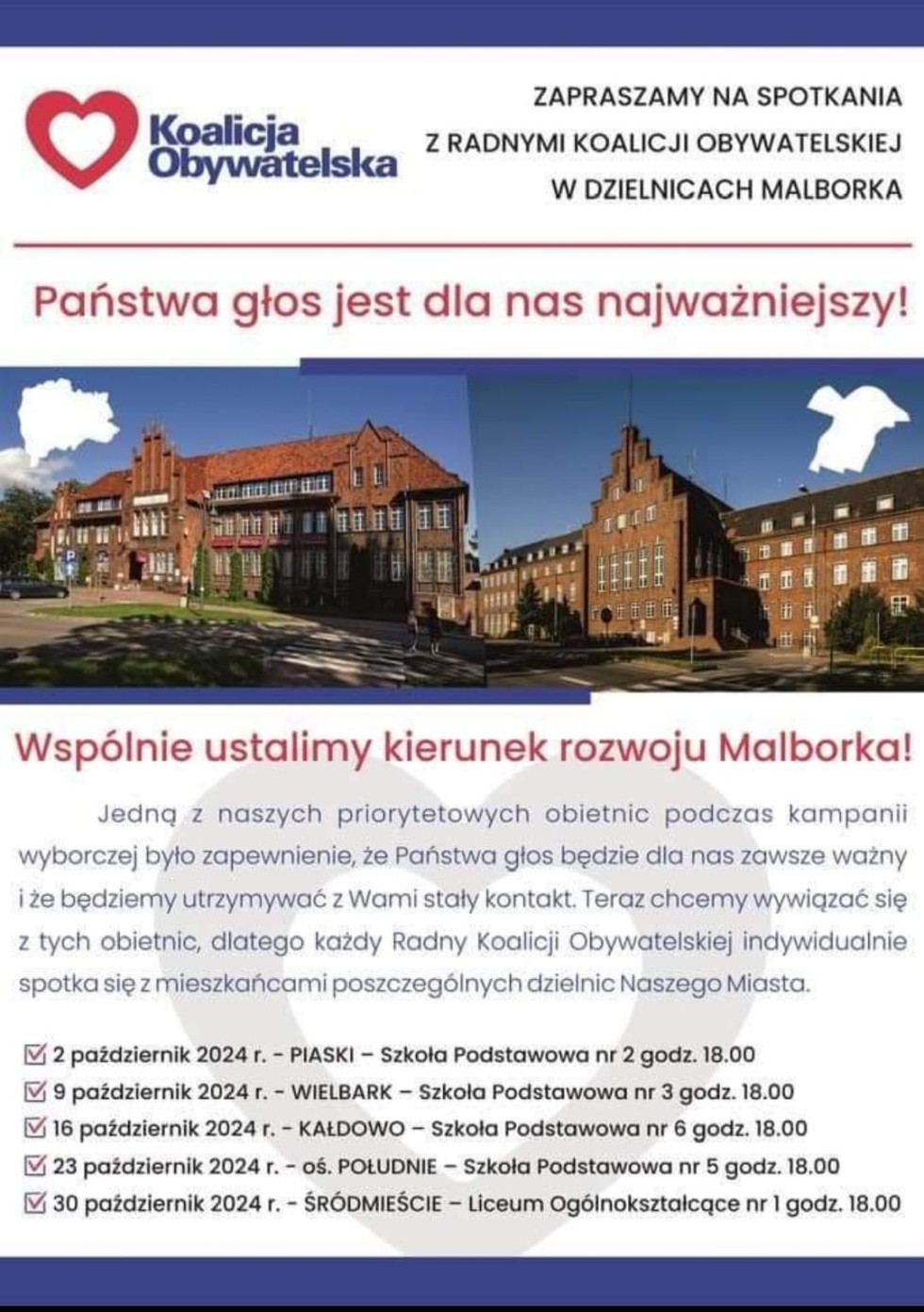 Malbork. Wkrótce spotkania radnych Koalicji Obywatelskiej z mieszkańcami.