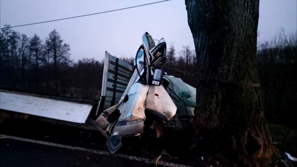 Powiat sztumski. Samochód dostawczy uderzył w drzewo – kierowca w szpitalu.