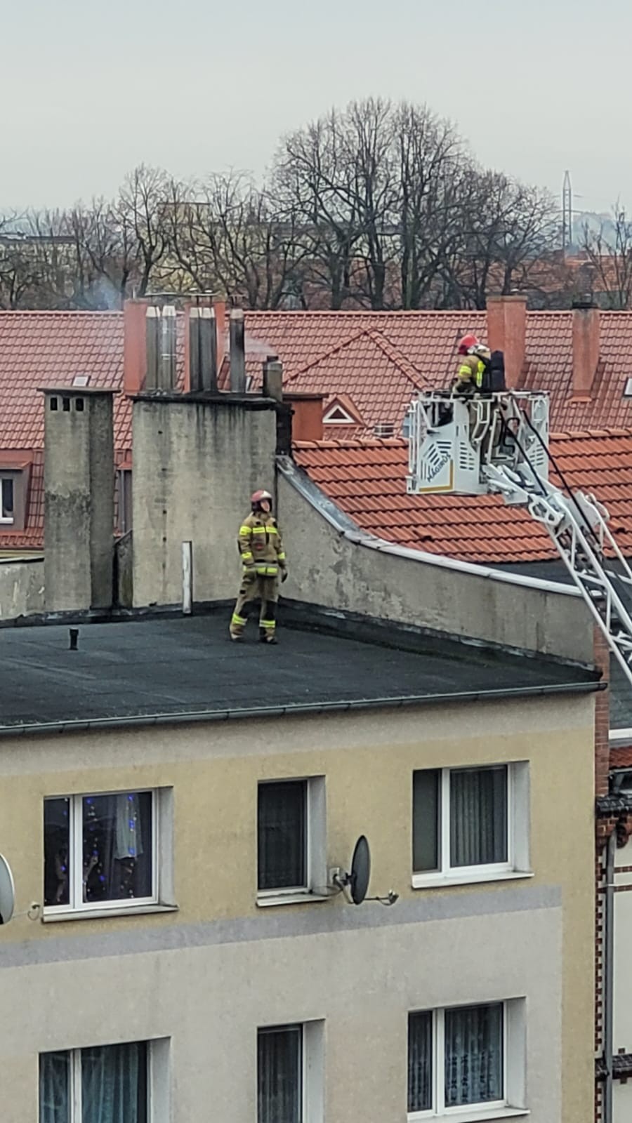 Pożar sadzy w kominie – interwencja strażaków na ul. Sienkiewicza w Malborku. Wideo i zdjęcia