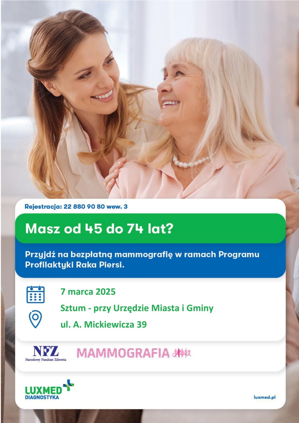 Bezpłatna mammografia dla mieszkanek powiatu sztumskiego.