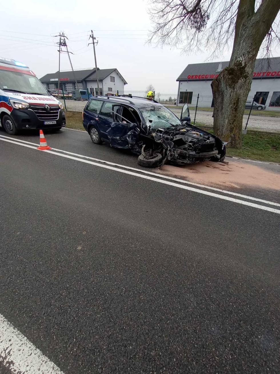 Nowiec. Osobówka uderzyła w drzewo – kierowca w szpitalu.
