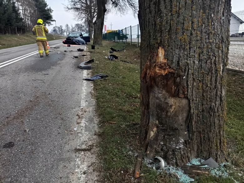 Nowiec. Osobówka uderzyła w drzewo – kierowca w szpitalu.
