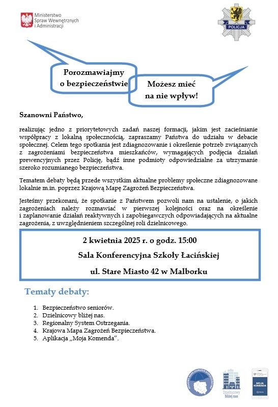 Bezpieczeństwo seniorów – malborscy policjanci zapraszają na debatę ewaluacyjną.