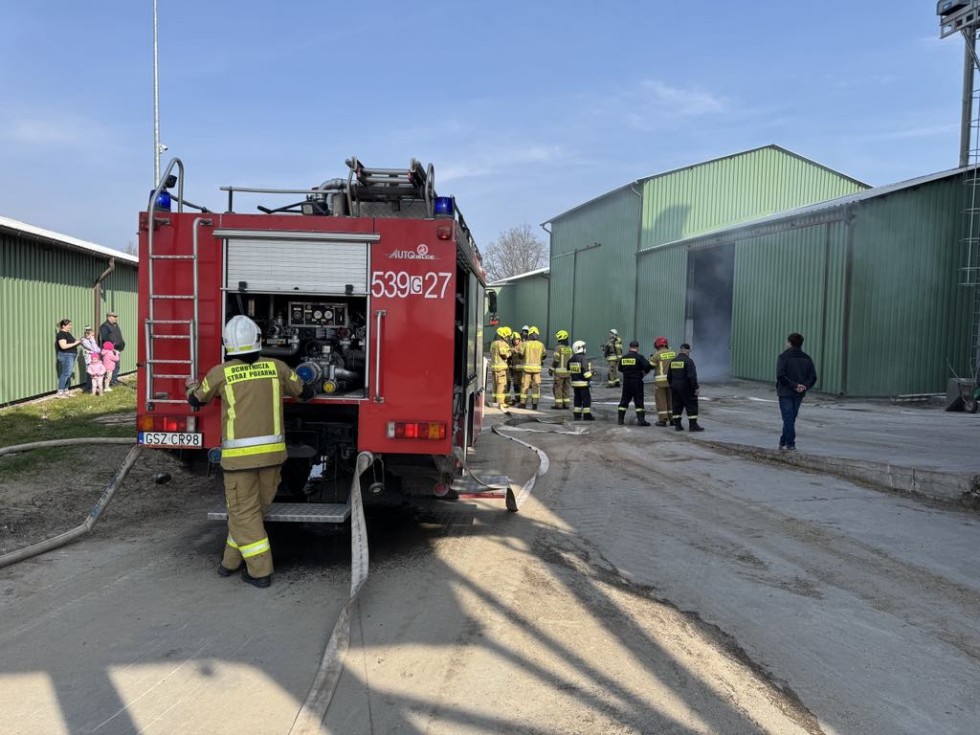 Gmina Stary Dzierzgoń. Pożar i poszkodowane osoby - ćwiczenia strażackie na terenie zakładu rolnego.