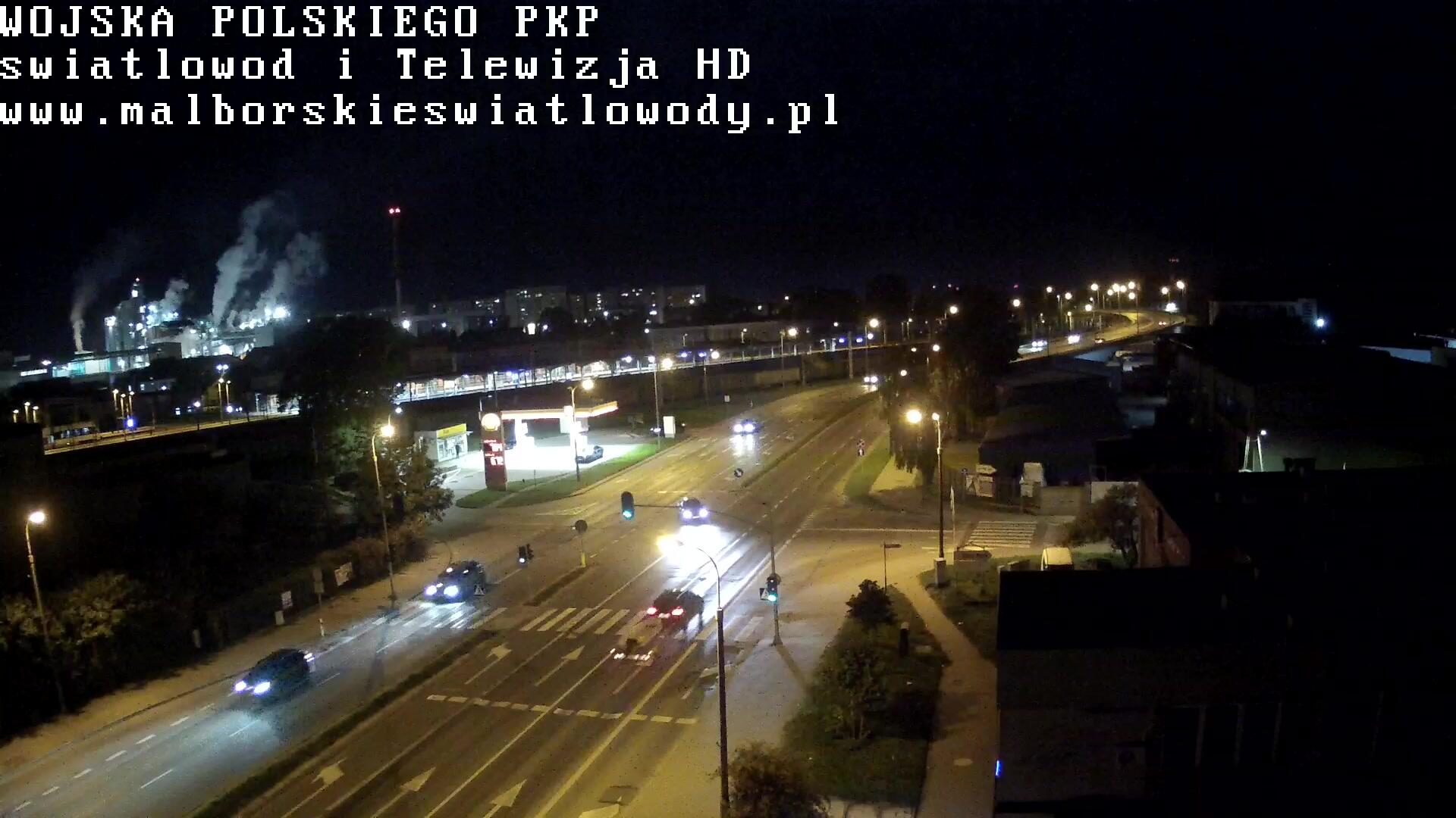 Podgląd: Malbork kamera Aleja Wojska Polskiego - ul. Chopina na żywo. Widok na perony stacji PKP i Cukrownie. Pociągi w Malborku live