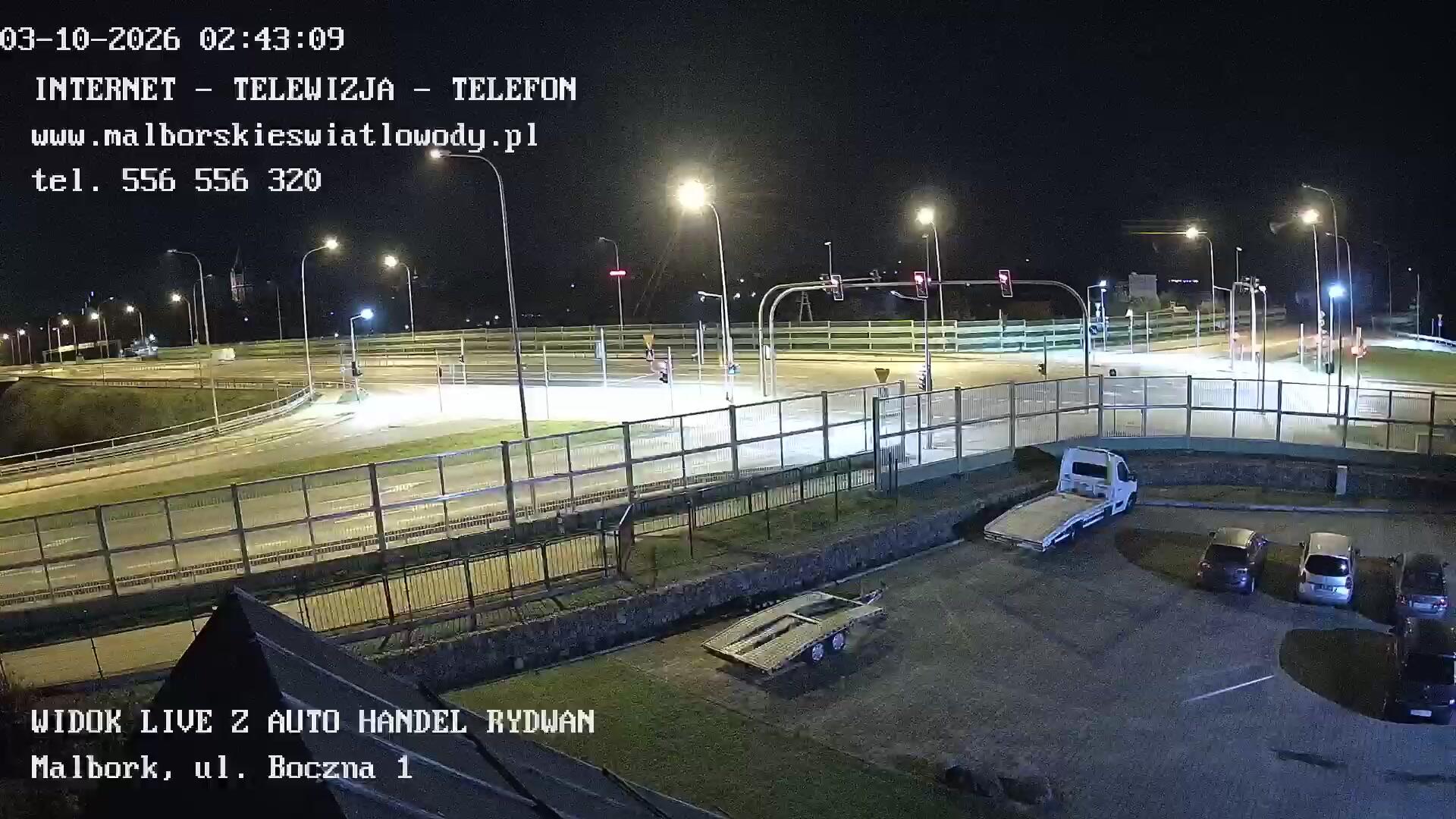 Podgląd: Widok live z Auto Handel Rydwan. Wjazd na mosty. Malbork, ul. Wałowa-Boczna. Skrzyżowanie dróg krajowych nr 22 i 55